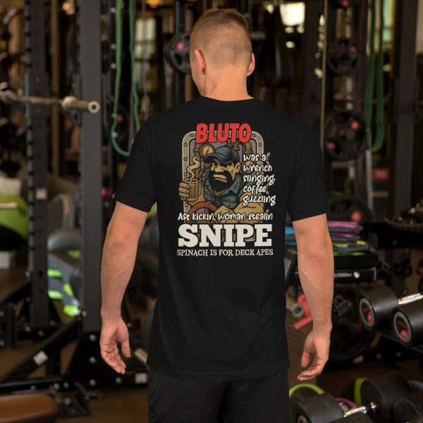 Bluto Snipe Tee Front & Back Navy Engineering Shirt showing front emblem and back Bluto design